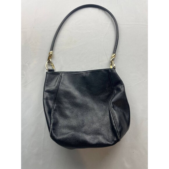 De Vecchi Hamilton Hodge Vintage Black Leather Shoulder Hobo Bag 80s Pebbled - Picture 1 of 12